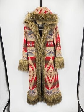 Tasha Polizzi Sedona Blanket Coat Aztec pattern faux fur trim rustic Western S